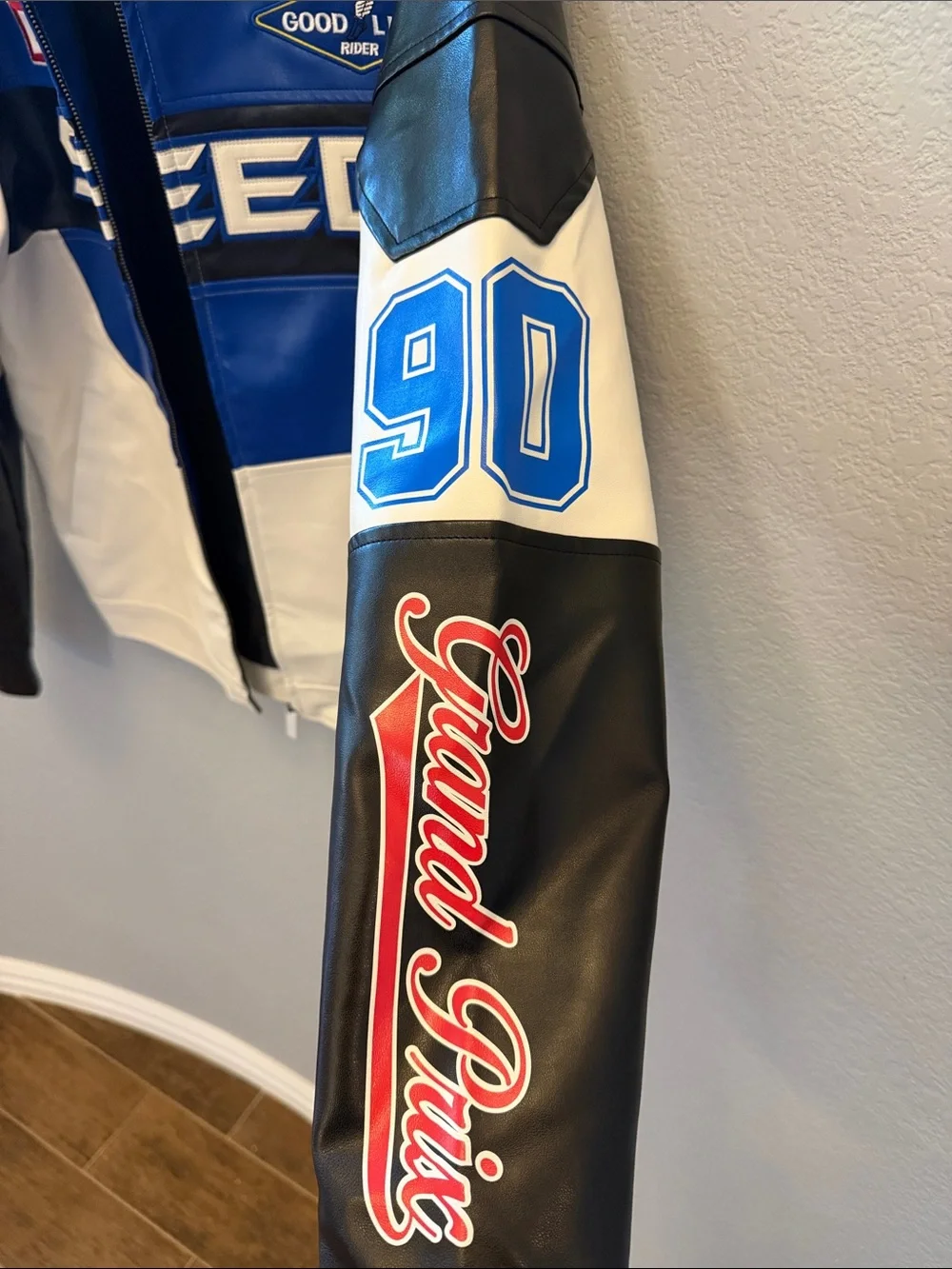 Adult Goodlife Blue White Black Racing 'SPEED' Leather Jacket